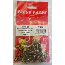 Fastpak Yellow Zinc Plated Countersunk Pozi Chipboard Screws - 4.0 x 20mm Fastpak Yellow Zinc Plated Countersunk Pozi Chipboard Screws - 4.0 x 20mm